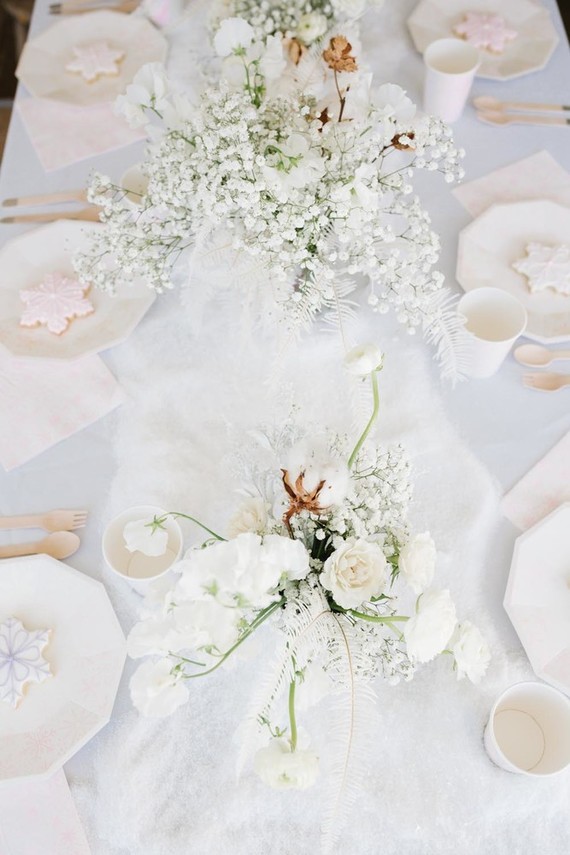 All white arctic wonderland 7th birthday party Inspiration