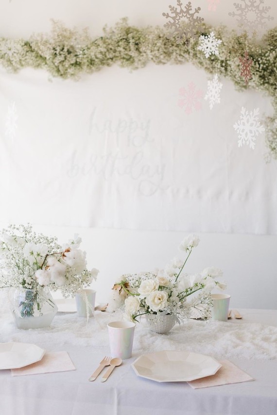 All white arctic wonderland 7th birthday party Inspiration