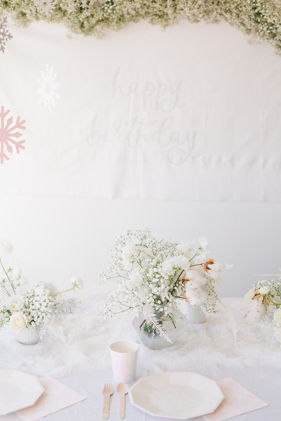 All white arctic wonderland 7th birthday party Inspiration