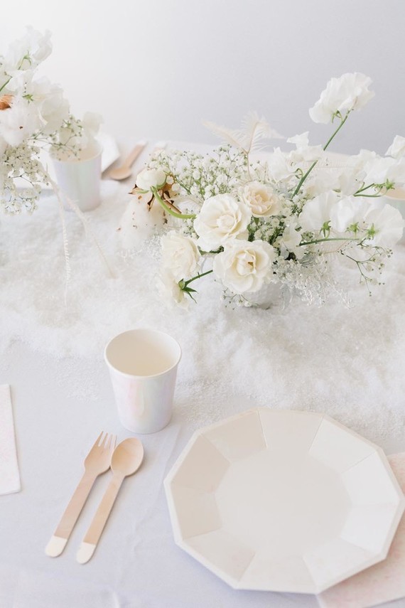All white arctic wonderland 7th birthday party Inspiration