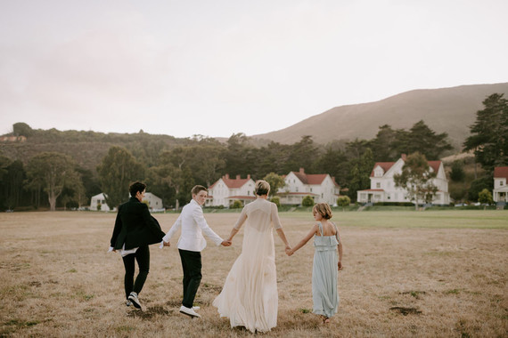 Organic same-sex wedding at Cavallo Point in San Francisco with the couple's children