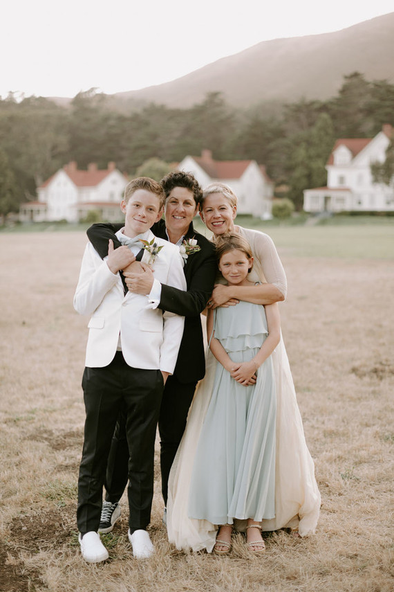 Organic same-sex wedding at Cavallo Point in San Francisco with the couple's children