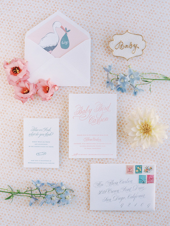 All white gender surprise beach baby shower in La Jolla