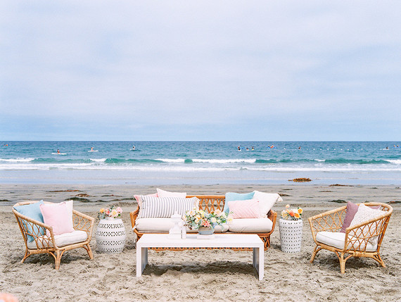 All white gender surprise beach baby shower in La Jolla