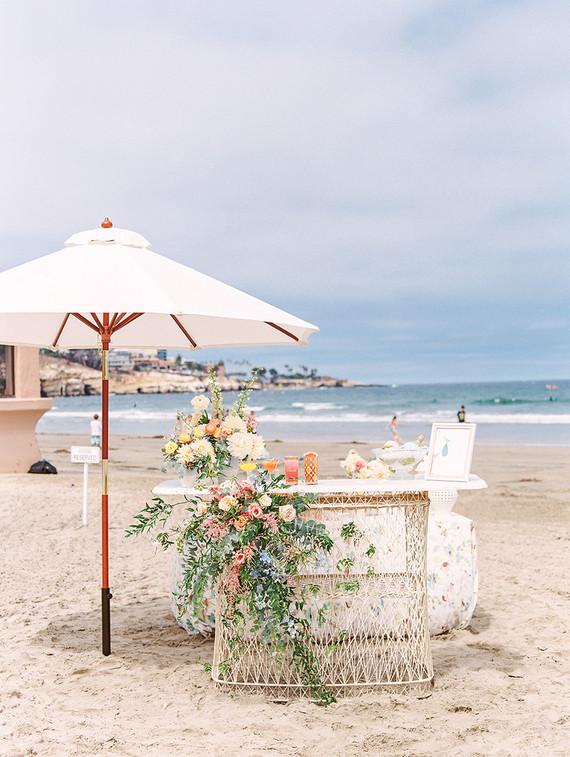 All white gender surprise beach baby shower in La Jolla