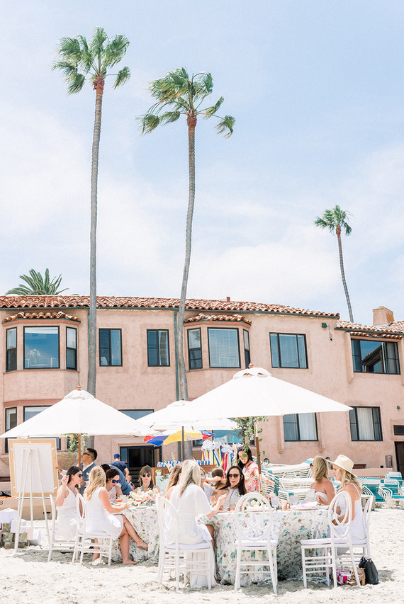 All white gender surprise beach baby shower in La Jolla