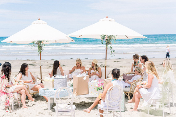 All white gender surprise beach baby shower in La Jolla