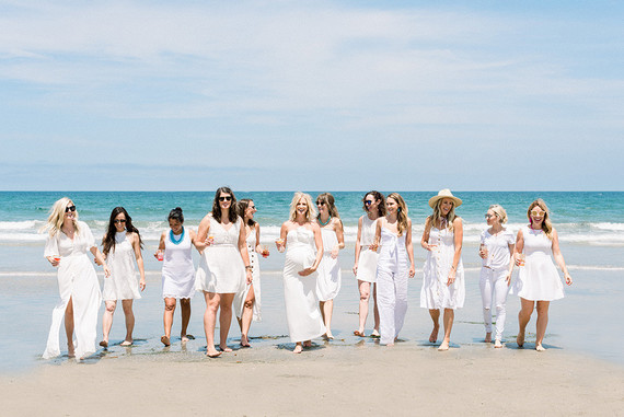 All white gender surprise beach baby shower in La Jolla