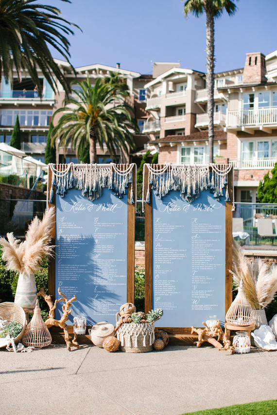 Modern macrame escort card display Inspiration