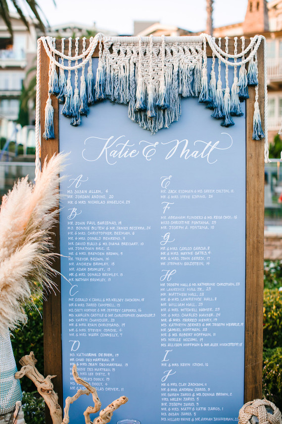 Modern macrame escort card display