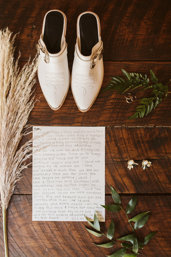 White bridal half boot for a Kansas City barn wedding