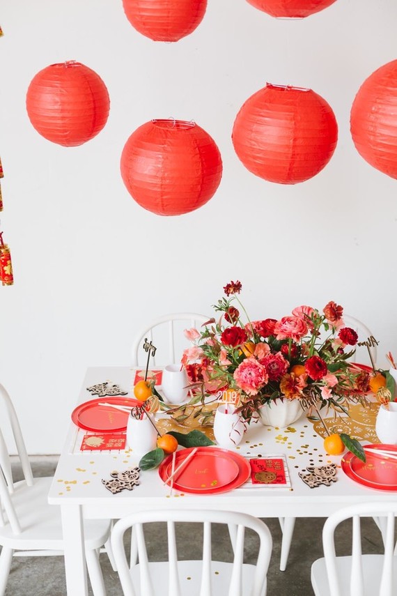 Lunar New Year kids party with red and gold details