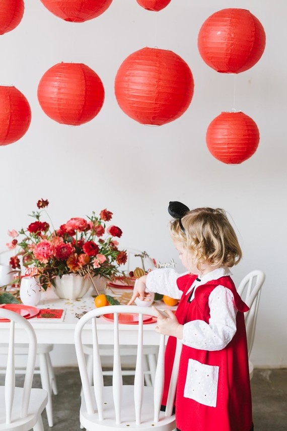 Lunar New Year kids party with red and gold details