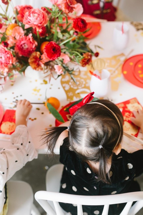 Lunar New Year kids party with red and gold details