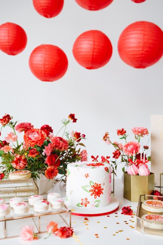 Lunar New Year kids party with red and gold details