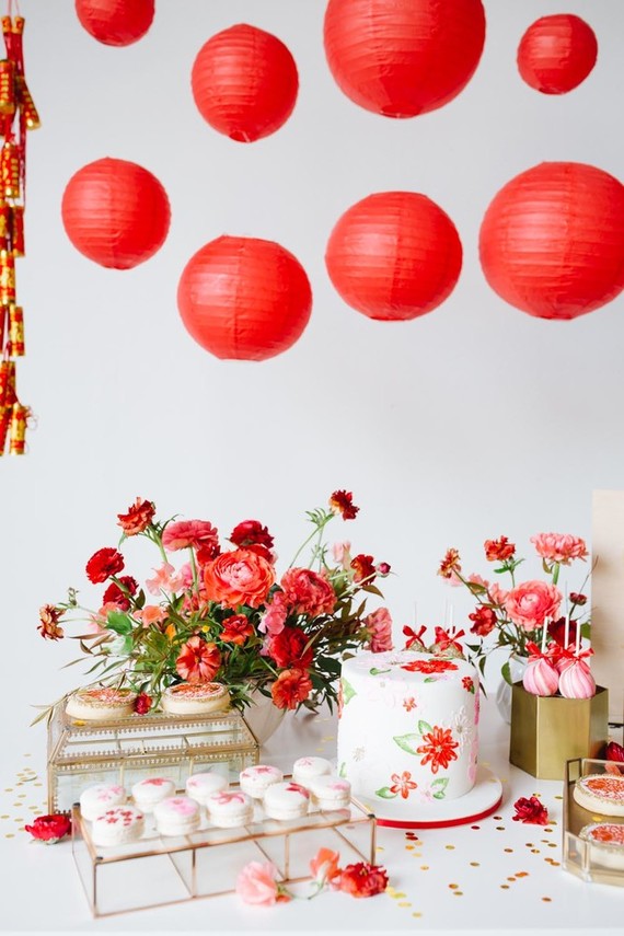 Lunar New Year kids party with red and gold details