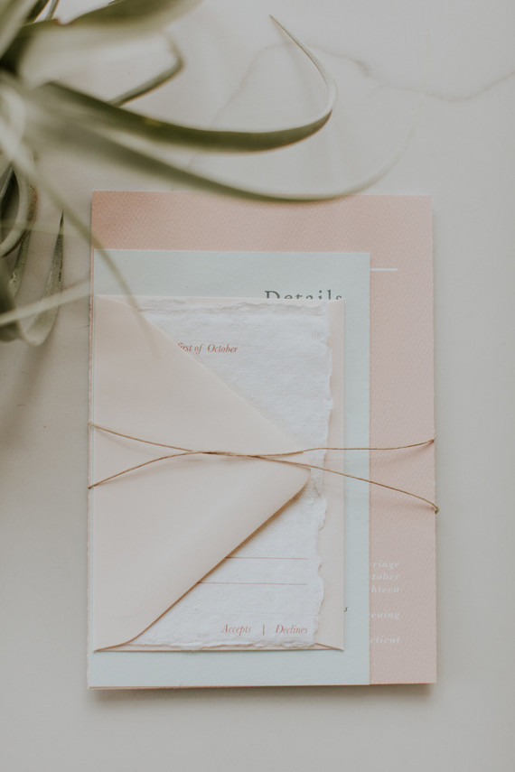 blush and pale mint wedding invitations