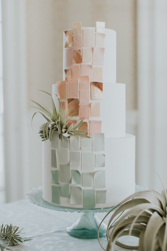blush and pale mint wedding cake