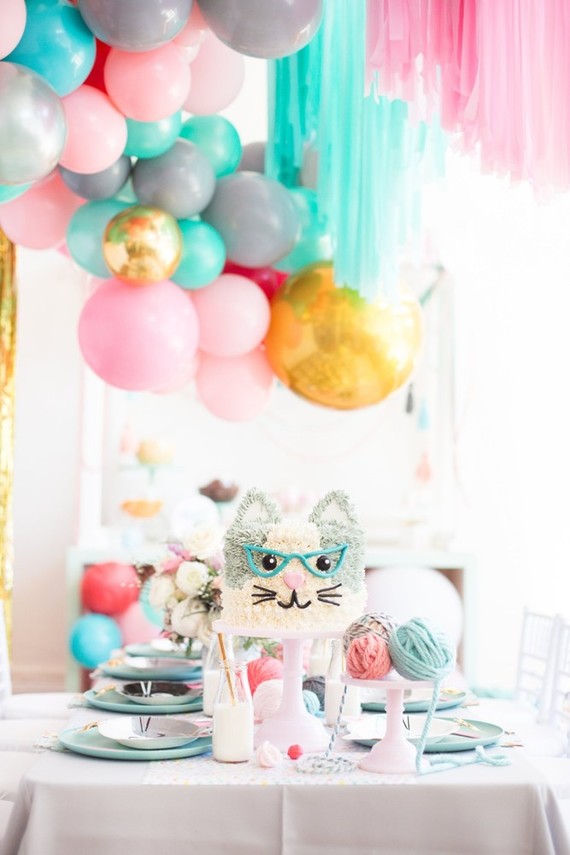 A kitty cat second birthday party with the most incredibly fun decor Inspiration