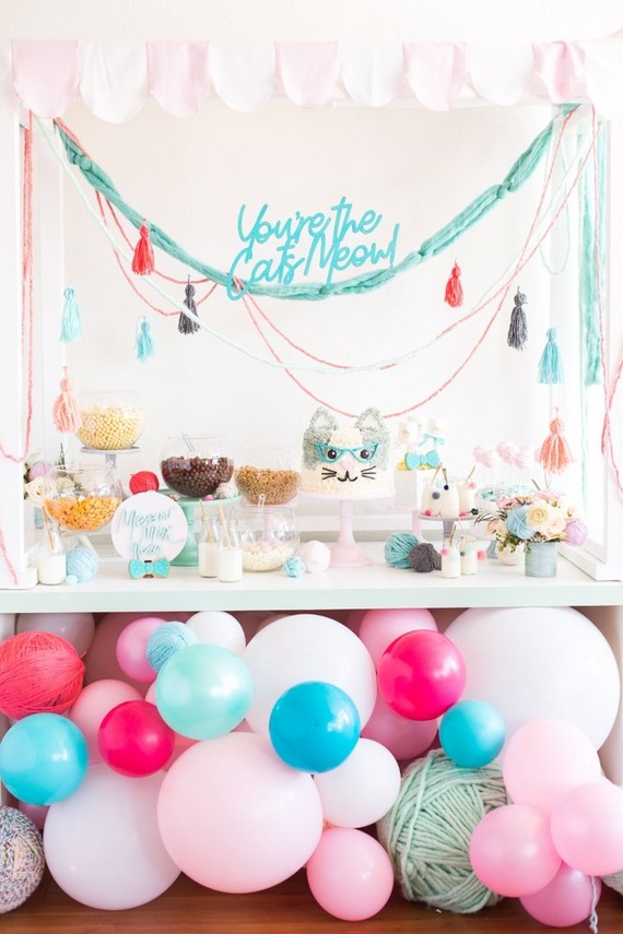 A kitty cat second birthday party with the most incredibly fun decor