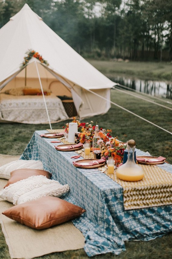 whimsical sunrise glamping elopement in Maine Inspiration
