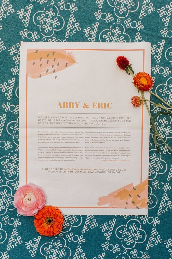 whimsical morning paper inspired wedding invites