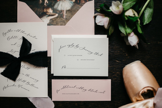 Moody winter Degas-inspired wedding invitations