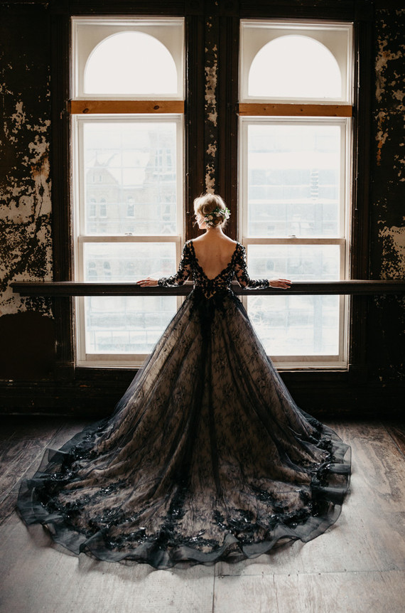 bride with a black wedding dress
