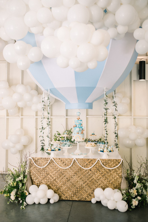 hot air balloon dessert table for an amazing 1st birthday party