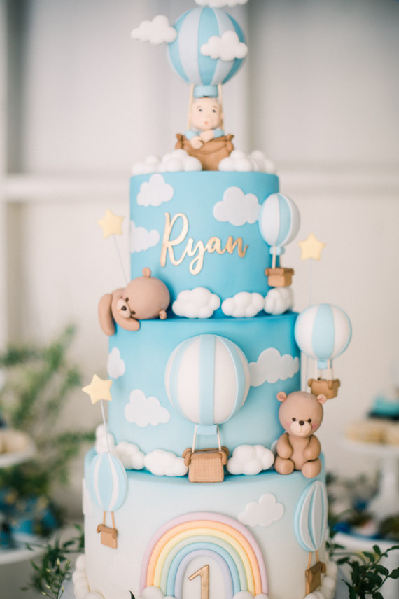 hot air balloon dessert table for an amazing 1st birthday party