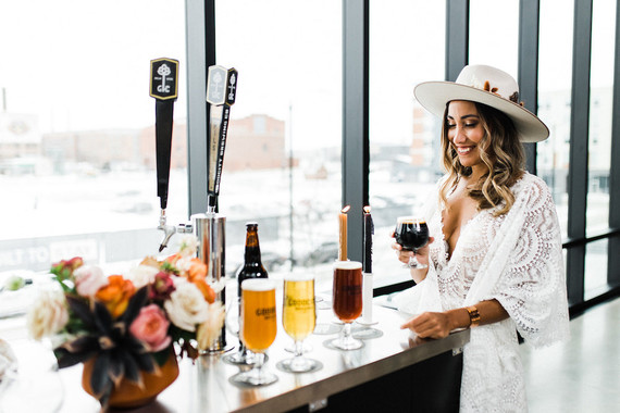 Modern Midwest brewery wedding inspiration with rust and white details