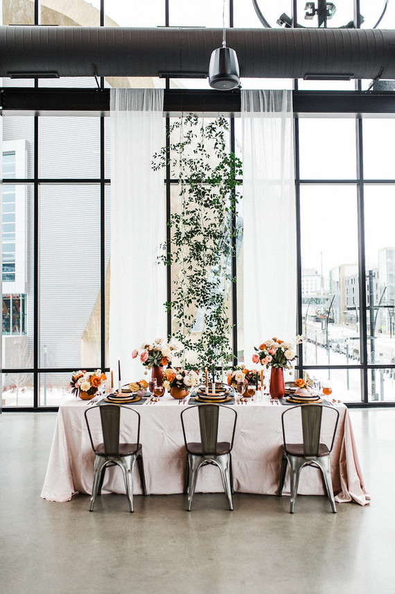 Modern Midwest brewery wedding inspiration with rust and white details