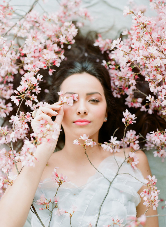 Cherry blossom bridal editorial in Charleston