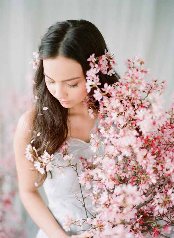 Cherry blossom bridal editorial in Charleston