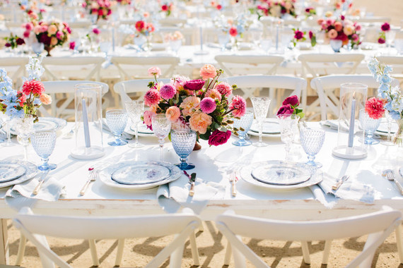 long white and floral reception tables at Greengate Ranch