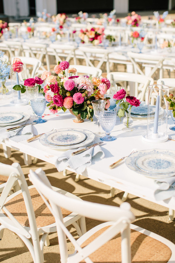 long white and floral reception tables at Greengate Ranch