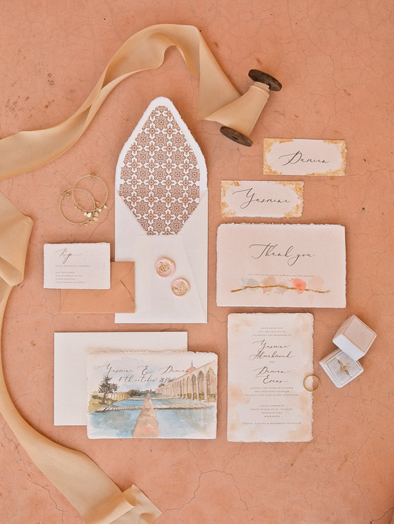 Blush and terracotta wedding invites