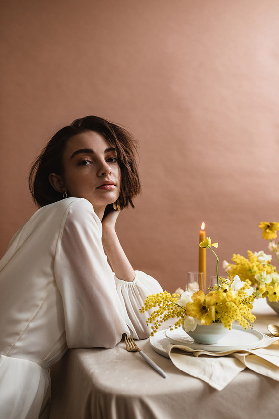 Modern mauve and yellow wedding palette and bridal inspo