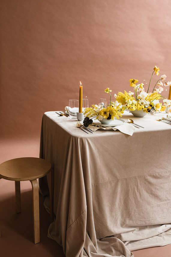Modern mauve and yellow wedding palette and bridal inspo
