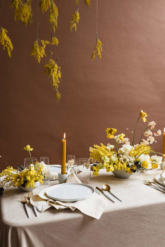 Modern mauve and yellow wedding palette and bridal inspo