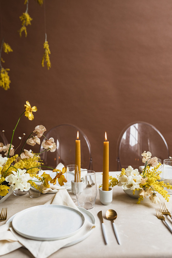 Modern mauve and yellow wedding palette and bridal inspo
