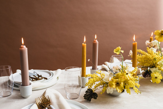 Modern mauve and yellow wedding palette and bridal inspo
