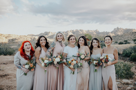 pastel bridesmaids in the desert