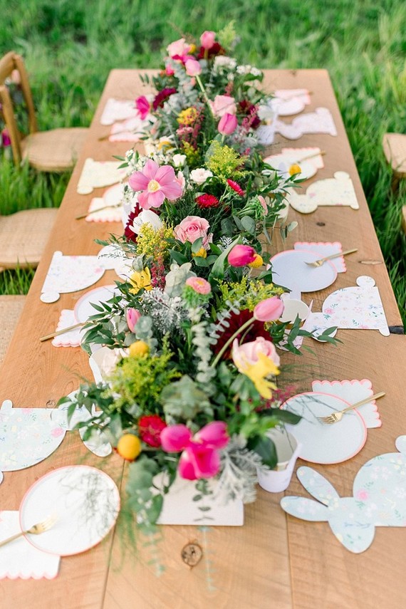 easter brunch picnic in the wildflowers