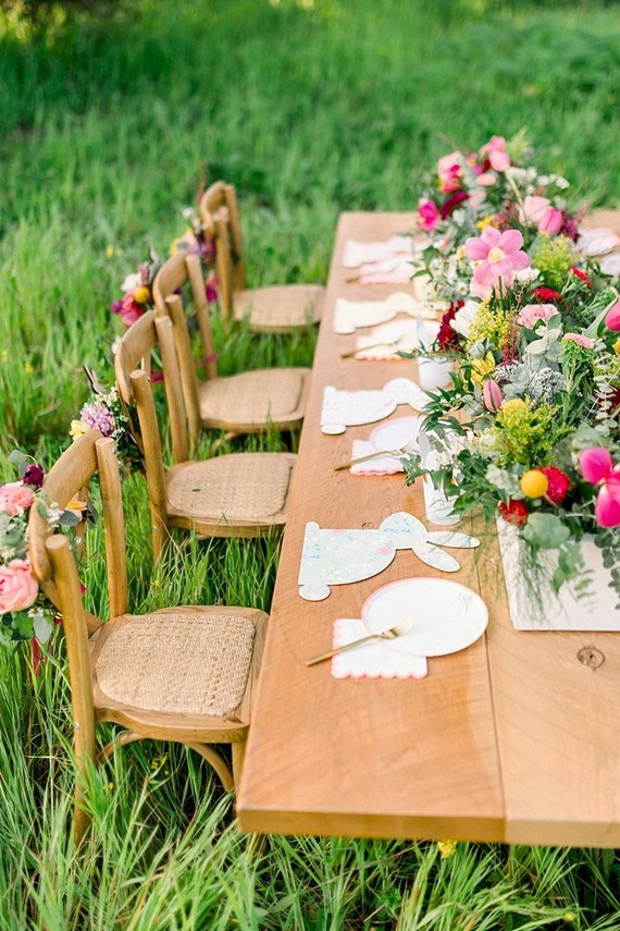 easter brunch picnic in the wildflowers