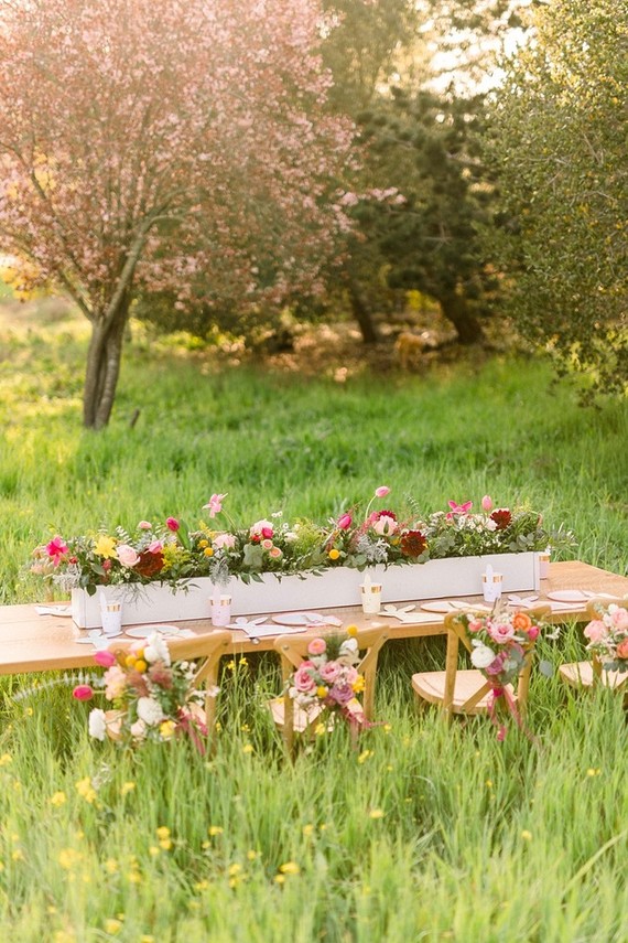 easter brunch picnic in the wildflowers