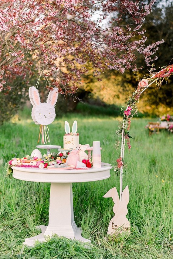 easter brunch picnic in the wildflowers