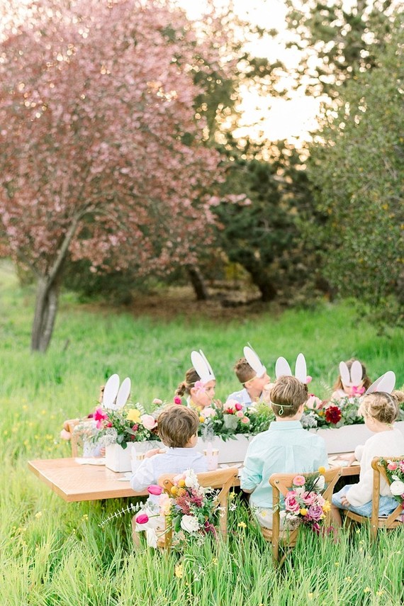 easter brunch picnic in the wildflowers