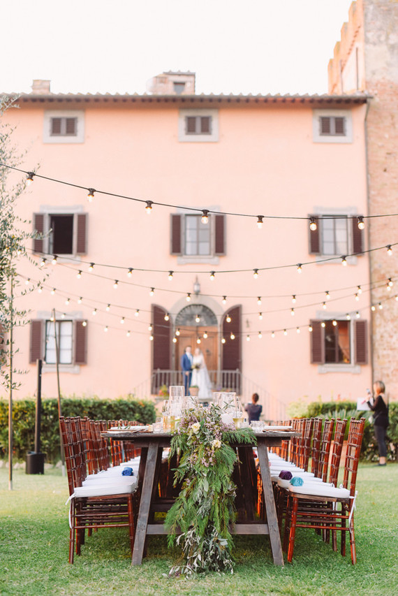 Romantic destination wedding at a pink Tuscan villa