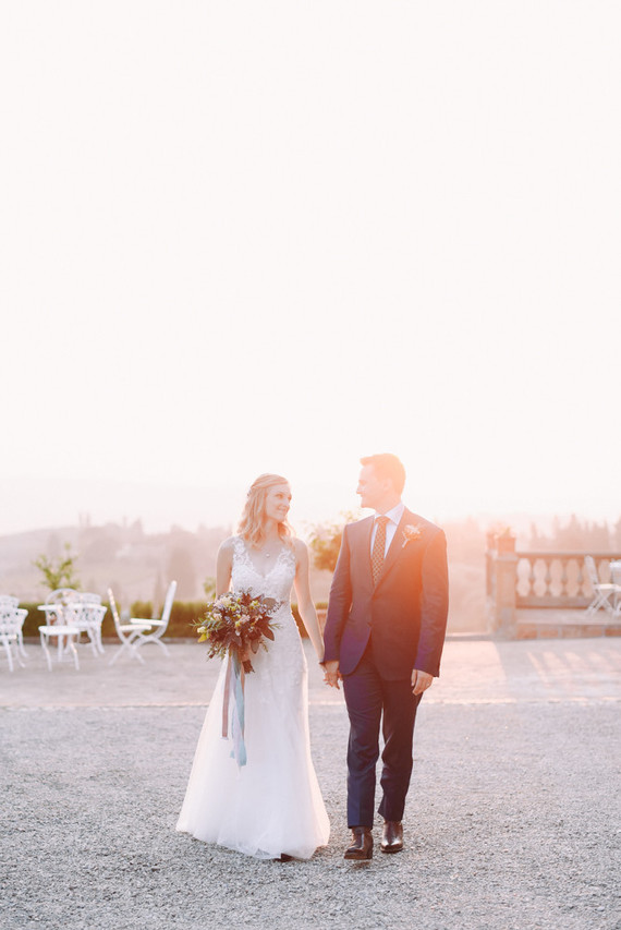Romantic destination wedding at a pink Tuscan villa